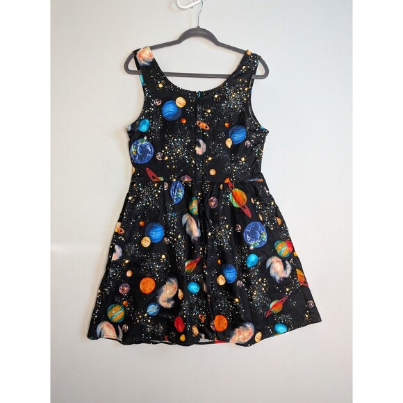 Retrolicious Black Fit & Flare Space Print Sleeveless Dress L Planets Galaxies - Picture 9 of 10